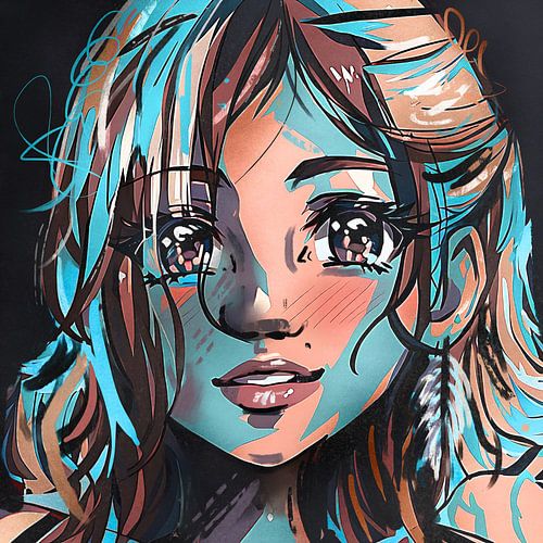 Kleurig portret van een jonge vrouw