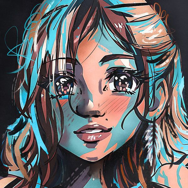 Colourful portrait of a young woman by Emiel de Lange