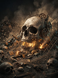 Mechanik, Schrott, Wüste, Totenkopf, Ödland, Cyberpunk, Industrie, Grafikdesign von Riswan Ratta