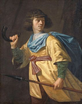 Portret van een jonge man met spies en jachthoorn, Peter Danckerts de Rij