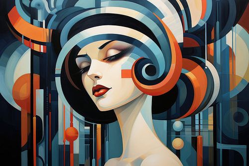Abstract art deco style with a beautiful woman
