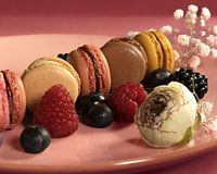 macarons flowers and red fruit