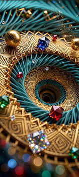 Ornate Golden Spiral Portal with Precious Gems