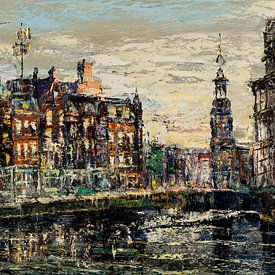 Arnold Oldenhave - Muntplein vanaf de Amstel van Dolf van den Bos