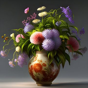 Vaas met exotische bloemen - klassiek romantisch I van Betty Maria Digital Art
