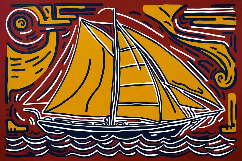 Colourful sailboat on the water by Art & Soul Creations