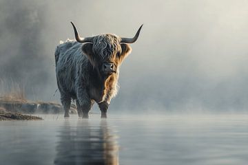 Scottish Highlander Bathing in Middle Delfland by Karina Brouwer