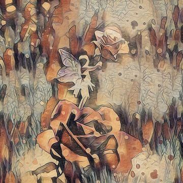 Fantasie elf - abstract werk - serie van zes in roestbruin en beige van Emiel de Lange