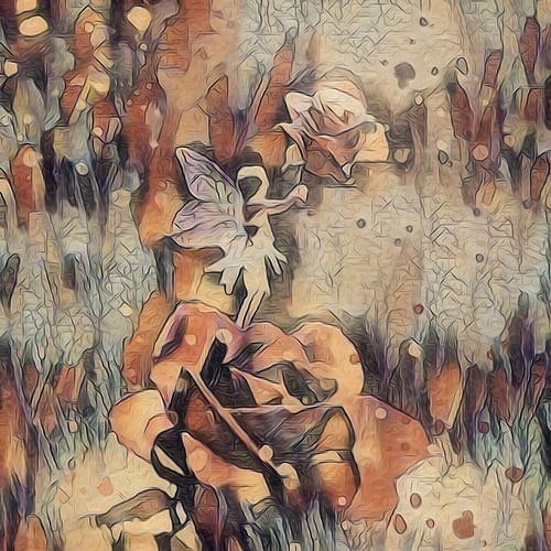 Fantasie elf - abstract werk - serie van zes in roestbruin en beige