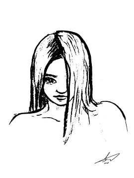 houtskool portret vrouw in zwart wit van Emiel de Lange