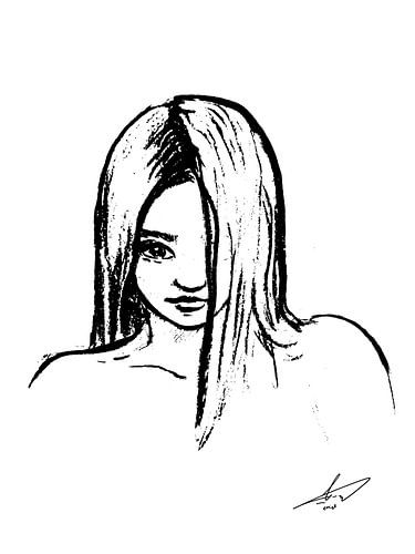 houtskool portret vrouw in zwart wit