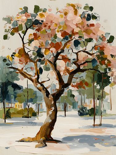 Tree during autumn in a square