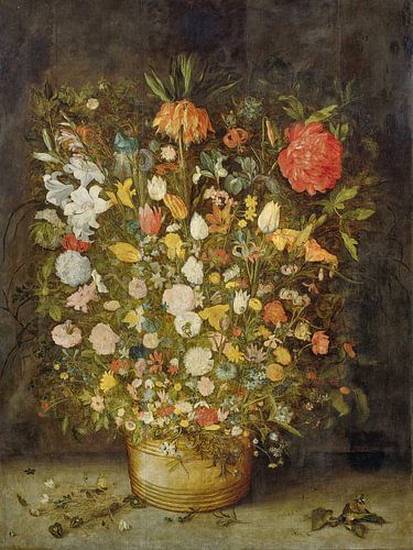 Prachtig stilleven uit de 17 Eeuw van vaas met bloemen