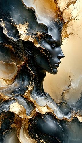 Erotische vrouw in een rivier van marmer en goud - fragment van een figuur tussen stilte, kracht en transformatie