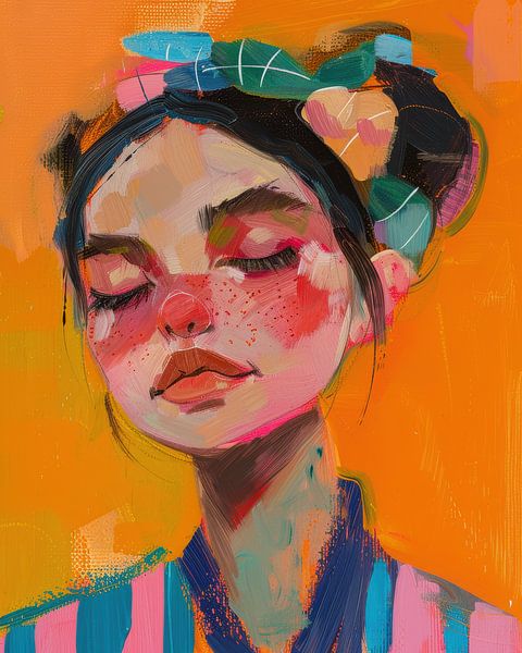 Dreamy Portrait of Woman with Orange Background by Digatelier