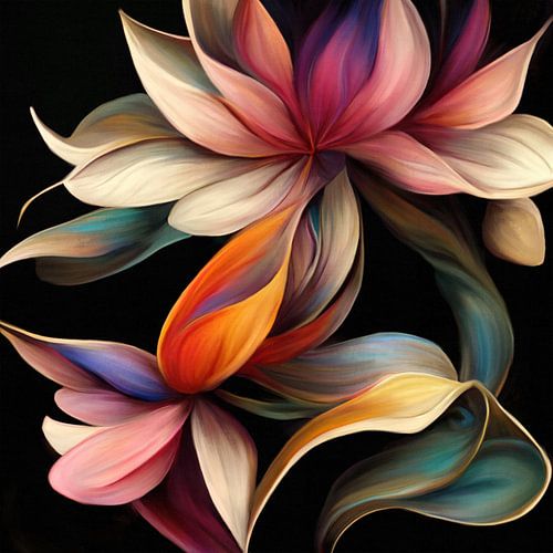 Buntes, botanisches, abstraktes Gemälde mit schönen Farbtönen