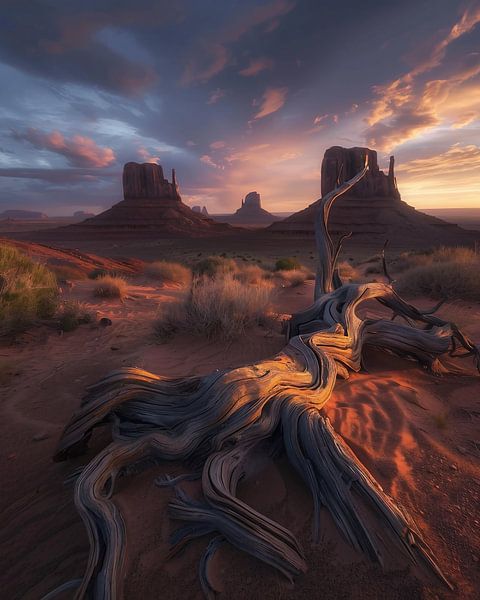 Monument Valley in de ochtendgloed van fernlichtsicht