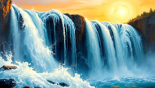 Waterfall in the morning light of the sunrise