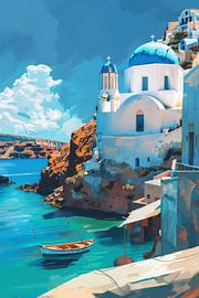 Blaue Kuppeln in Santorin von Poster Art Shop