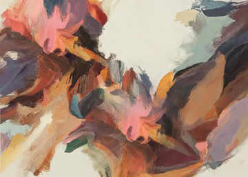 Kleurrijk en abstract expressief schilderij van Carla Van Iersel