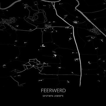 Zwart-witte landkaart van Feerwerd, Groningen. van Rezona