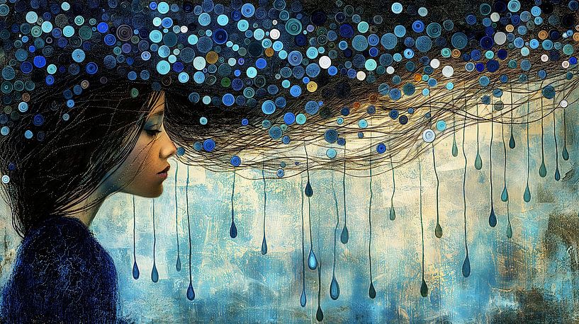 Woman with dripping blue thoughts by Frank Heinz