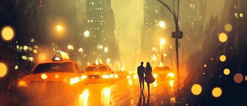 Romantische Nacht in der Stadt von Poster Art Shop