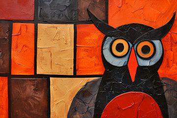 Kleurrijke abstracte uil schilderij op canvas van Art & Soul Creations
