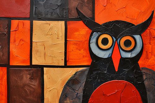 Kleurrijke abstracte uil schilderij op canvas