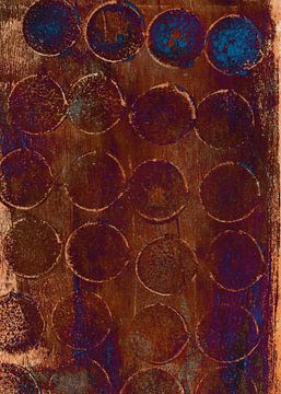 Abstract modern painting. Organic shapes in rusty brown and blue by Dina Dankers
