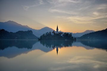 Sunrise at Lake Bled by Rolf Schnepp