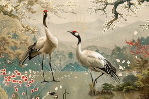 Japanische Kunst Paradiesvögel