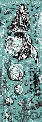 Zeemeermin op een luchtbel - mintgroen kunstwerk