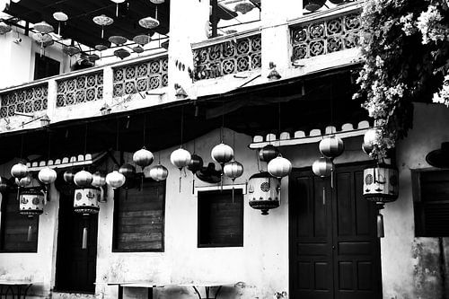 Old facades of Hoi An in black and white