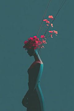 Surrealistisches Porträt Frau mit Blumen