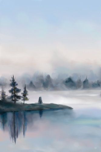 See im Nebel eines kühlen, frühen Morgens