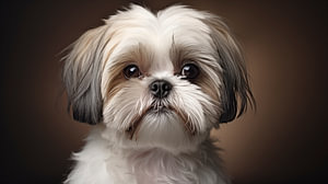 Portrait eines Schwarzen Shih Tzu Hundes auf schwarzen Hintergrund