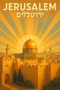 Jerusalem Vintage Poster - Felsendom & Altstadt Kunst