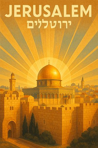 Jeruzalem Vintage Poster - Rotskoepel & Oude Stad Kunst