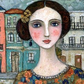 Frau Blumen von Abstraktes Gemälde