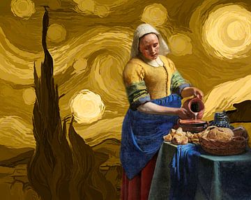The Milkmaid and the Starry Night Vincent van Gogh by Digital Art Studio