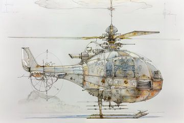 Gedetailleerde tekening van een helikopter -  van Peter Pen tekeningen en schilderijen