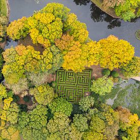 Een doolhof in een kasteeltuin in de herfst van Jeroen Kleiberg