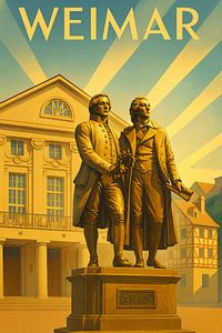 Weimarer Vintage-Reiseplakat - Goethe- und Schiller-Denkmal
