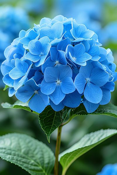 Gros plan d'une fleur d'hortensia bleue par Art & Soul Creations