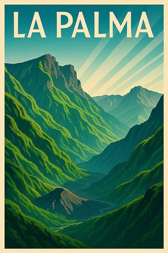 La Palma Art Deco Berglandschaft Poster