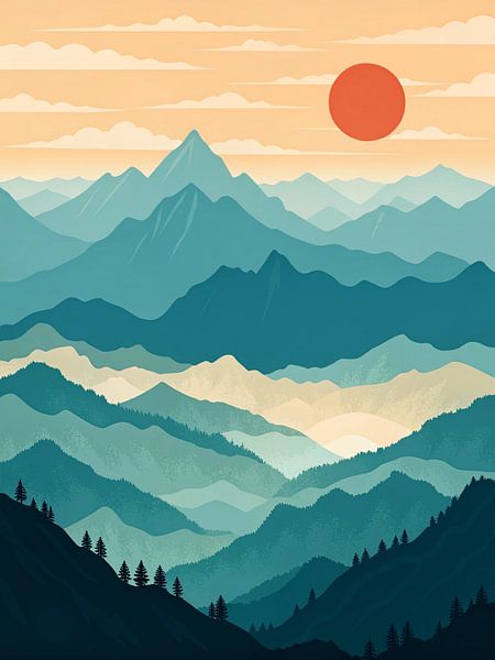 Coucher de soleil sur une vue de montagne sereine par Artistic