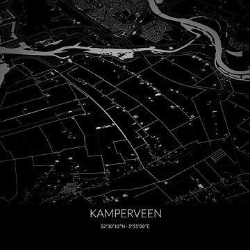 Black-and-white map of Kamperveen, Overijssel. by Rezona