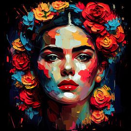 Prachtige vrouw met bloemenkrans van Lauri Creates