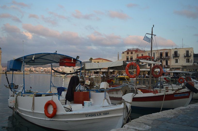 Boats in Greek harbour by Inge Schoonenberg